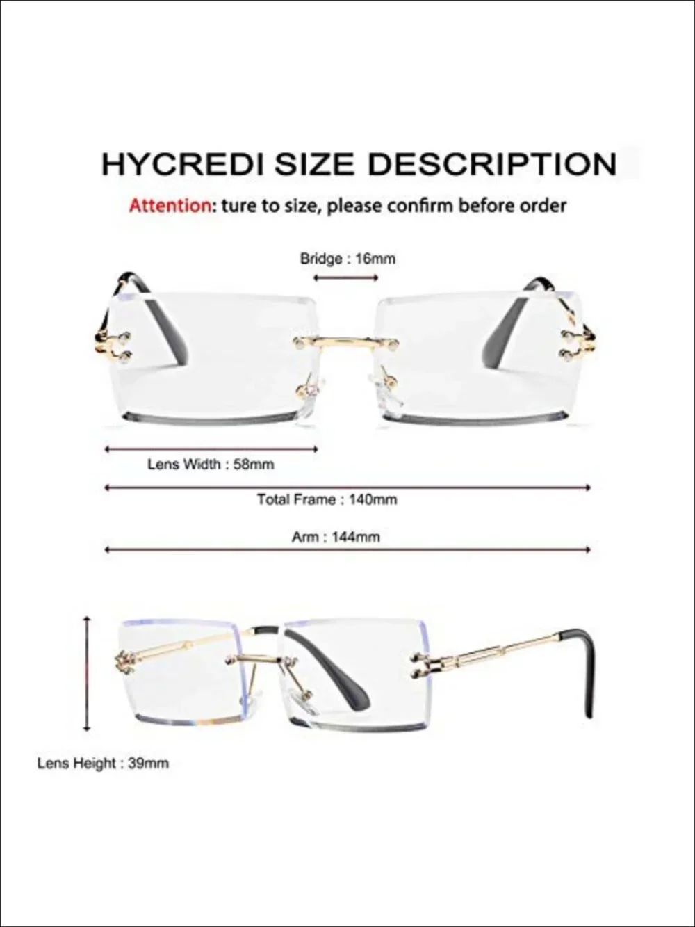 Rimless Rectangle Sunglasses UV400 Metal Frame Unisex Eyewear